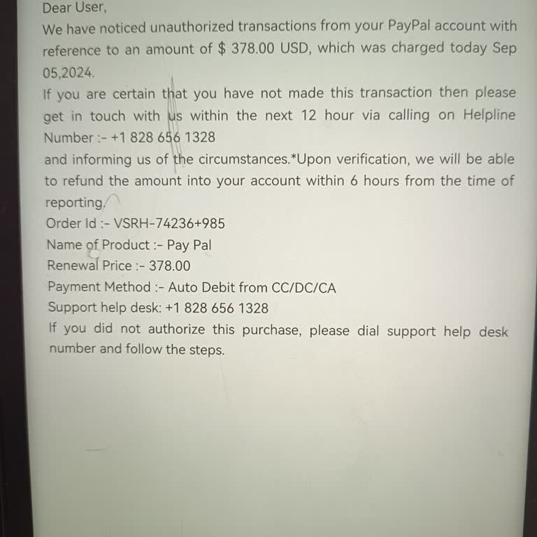 PayPal'dan Alakasız Fatura Mesajı