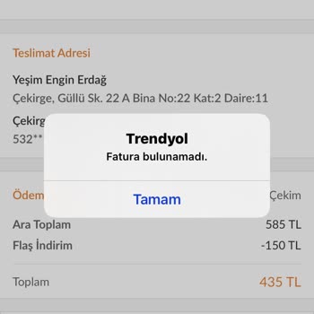 Trendyol Yemek Fatura/Fiş İbraz Edilmemesi