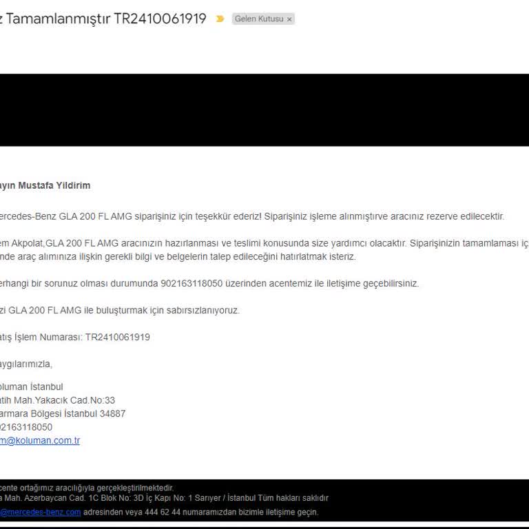 Mercedes Gla 200 AMG -Koluman Sipariş Teslimat Sorunu