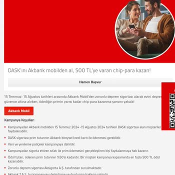 Akbank DASK Kampanyası 500TL Chip-para Yüklenmedi