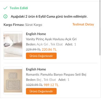 English Home Yanlış Ürün Gönderimi Ve Özensiz Paket