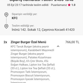 KFC Eksik Ürün Ve Muhatap Olmama