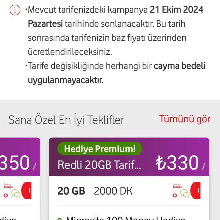 Vodafone Tarife Yenilemede Fahiş Fiyat Artışı