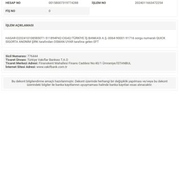 Quick Sigorta Quick Eksik Değer Kaybı Ödemesi