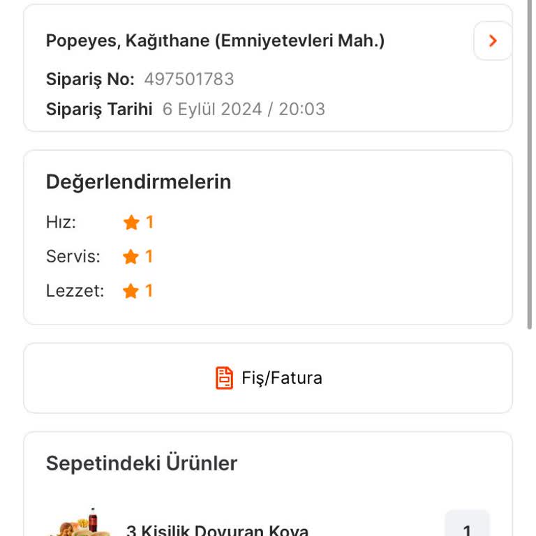 Popeyes Migros Yemek Sipariş Hatasının Çözülmemesi