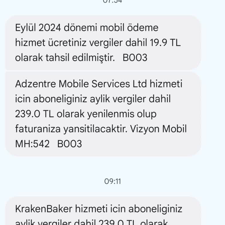 Kraken Baker Vodafone Pay Üzerinden Gelen İstenmeyen Abonelik Mesajları