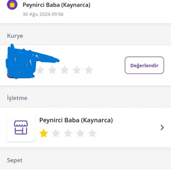 Getir Çarşı Üzerinden Peynirci Baba Kaynarca Şubesi Pişmanlıktır...