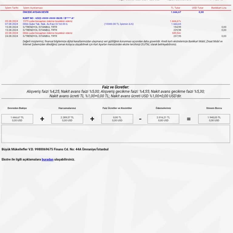 Ziraat Bankası Kart Borcu Ödenmesine Rağmen Önceki Aydan Devir Yeni Borç Gelmesi