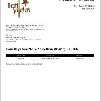 TÜRSAB Tatilyıldızı Adlı Firmadan Paramı İade Alamadım