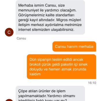 Migros Sipariş Şikayeti Çürük Ürün