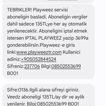Habersiz İstenmeyen Playweez Aboneliği