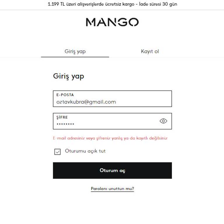 Mango Hesabıma Giriş Yapamıyorum