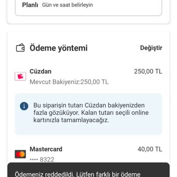Yemeksepeti Cüzdan Ödeme Reddedildi Hatası
