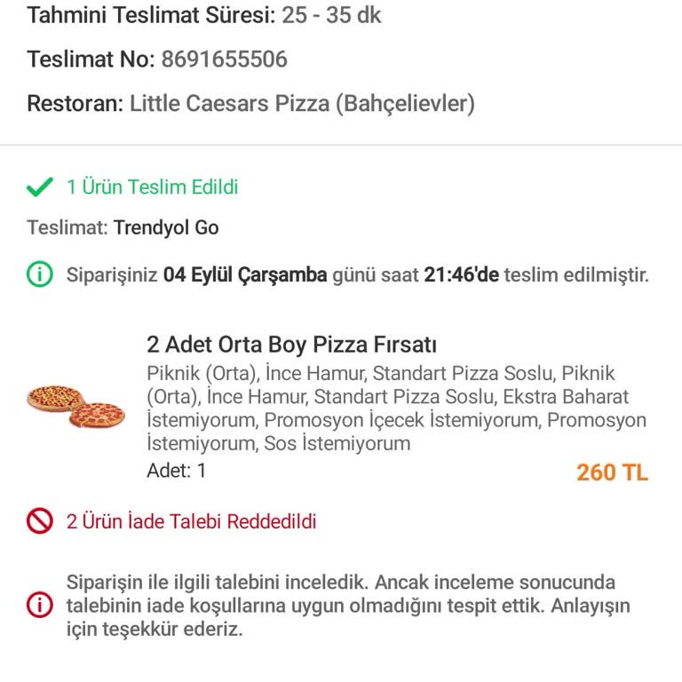 Trendyol Ve Little Caesars 4 Pizza Yerine 1 Pizza Gelmesi