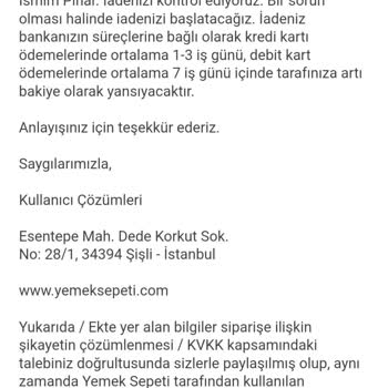 Yemek Sepeti Sipariş İptali Ve Ücret İadesi Sorunu