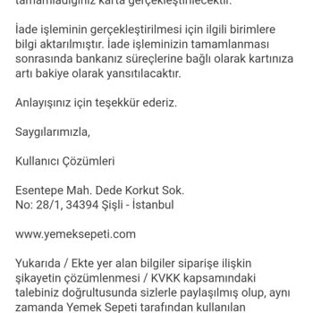 Yemek Sepeti Sipariş İptali Ve Ücret İadesi Sorunu
