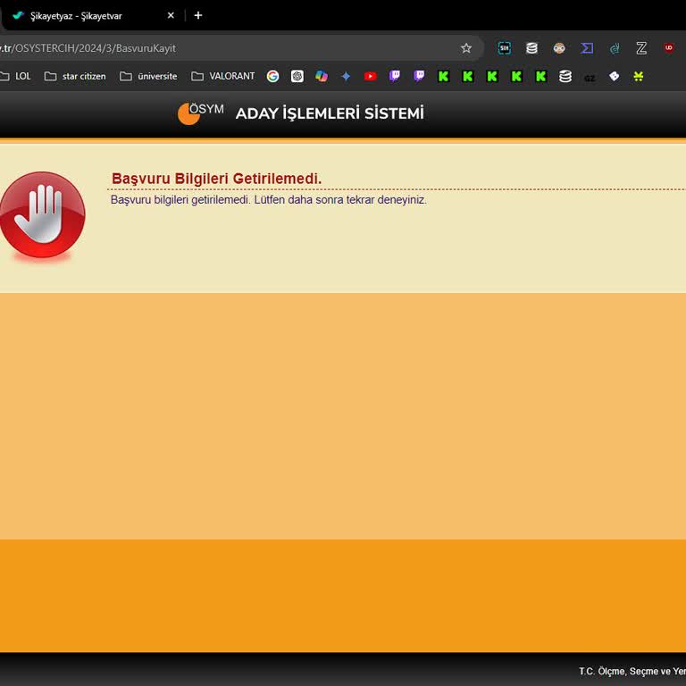 ÖSYM Başvuru Bilgileri Getirilemedi.
