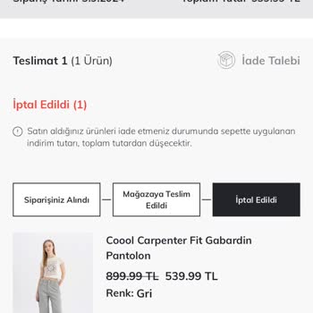 DeFacto Talebim Olmadan Siparişimi İptal Etti Ve Geri İade De Alamadım