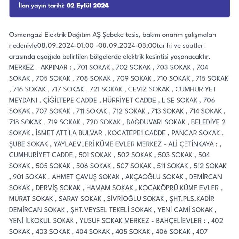 OEDAŞ Planlı Ama Plana Uymayan Elektrik Kesintisi