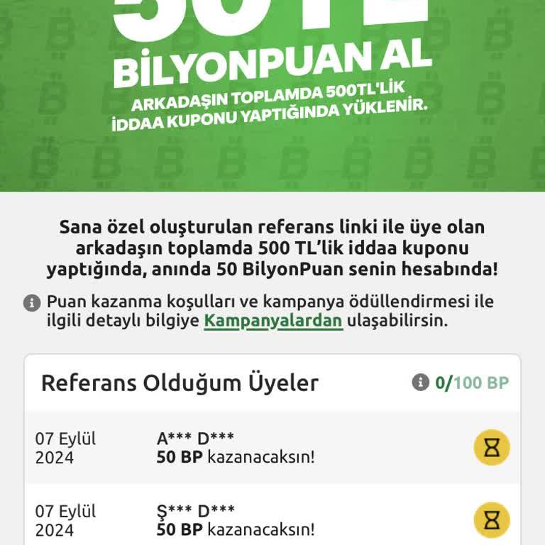 Bilyoner Davet Kampanya BP Sini Vermedi