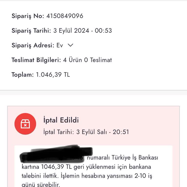 Boyner Sipariş İptal Edilmesi