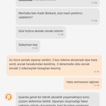 Trendyol Yemek Ödeme Alıyor Hesaptan Kesiyor, Sipariş Oluşturmuyor.