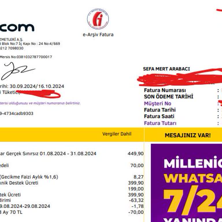 Millenicom Onay Alınmadan Faturaya İşlem Bedelleri Yansıtması