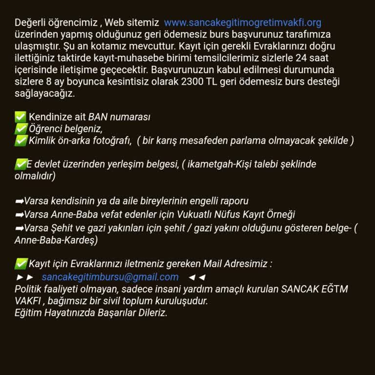Sancak Eğitim Öğretim Vakfı (Burs) Sancak Eğitim Ve Öğretim Vakfı Burs Başvurusu