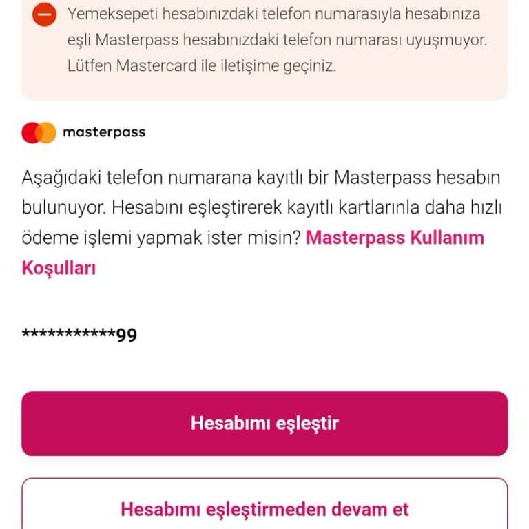 Masterpass İle Yemeksepeti Eşleme Sorunu
