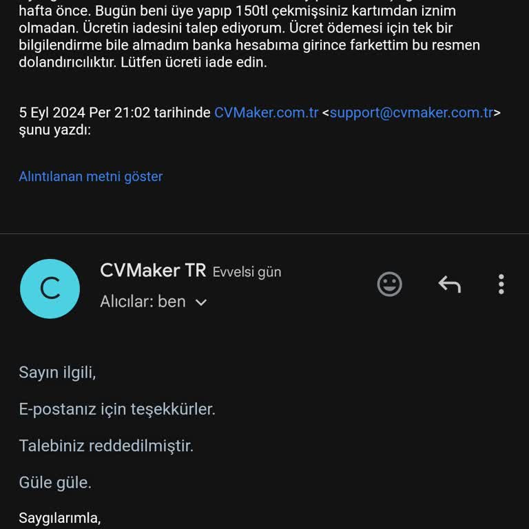 CV Maker'dan İzinsiz Para Kesintisi Ve İade Sorunu