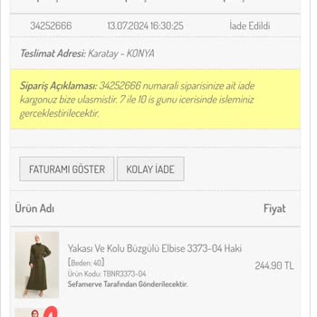 Sefamerve İade İşleminin Gecikmesi Hakkında Şikayet
