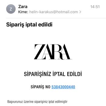 Zara Kendi Kendine Siparişimi İptal Etti