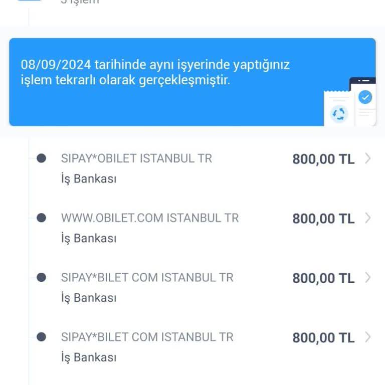 Bilet.comdan Bilet Alırken 4kez Hatalı Para Çekildi Hesabımdan