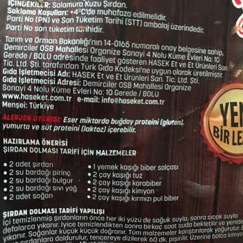 Hasek Et Yanlış Tarif Verilen Ürün