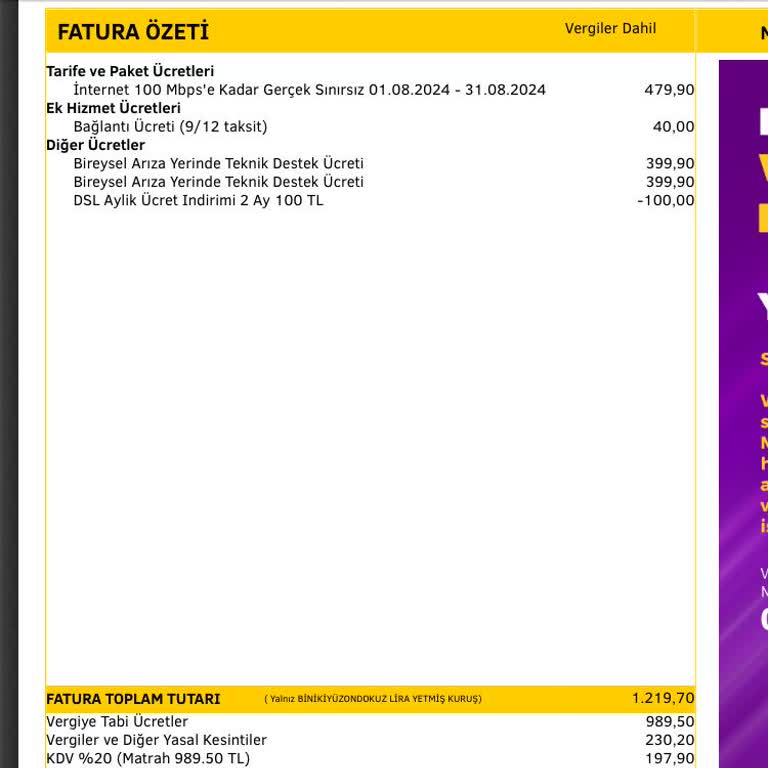 Millenicom Yanlış Fatura Ve Arıza Ücreti Sorunu