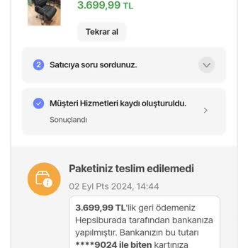 Hepsiburada Ofis Sandalyesi Siparişim Teslim Edilmedi Ve İletişim Sorunları Yaşadım