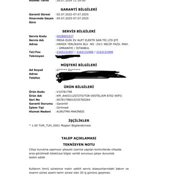 Vestel KM8702 Kurutma Makinesi Kurutmuyor