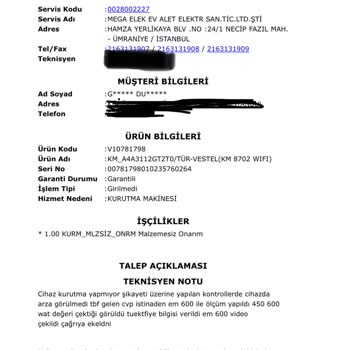 Vestel KM8702 Kurutma Makinesi Kurutmuyor