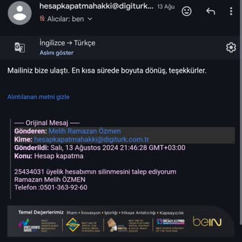 Digiturk Bein Sports İptal Edilen Ancak Ücret İadesi Yapılmayan Üyelik 1026306429