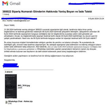 Keikei Siparişimde Yanlış Beyan, Teslimat Sorunu Ve İade Talebi