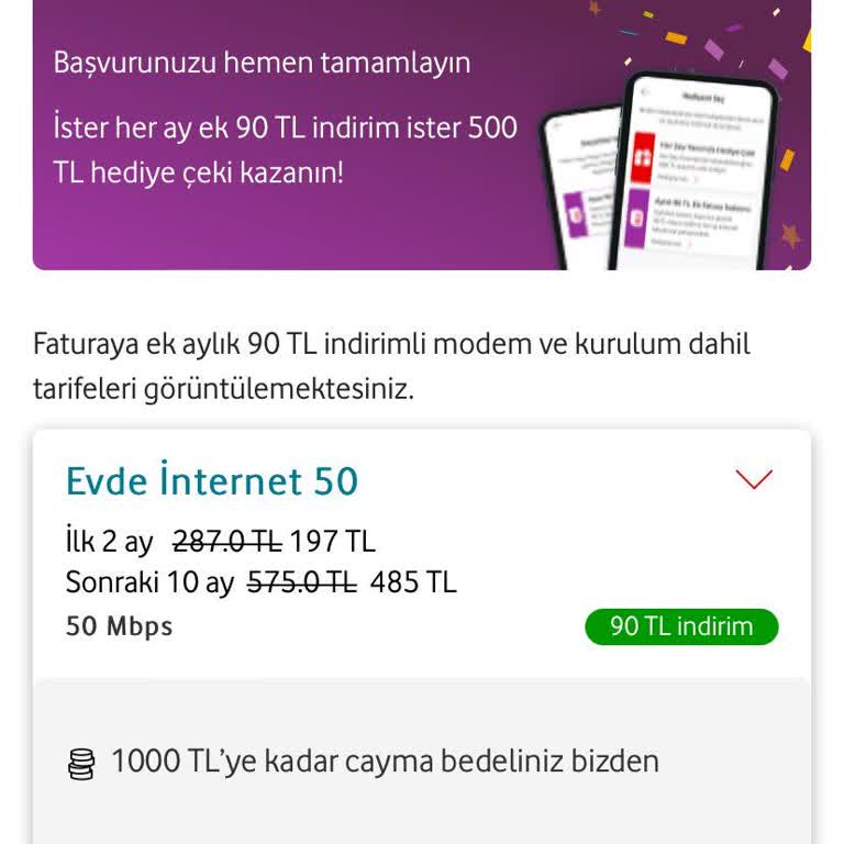 Vodafone Evde İnternet Paketi Hk.