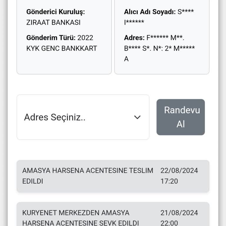 Kuryenet Ziraat Kartımı Göndermiyor