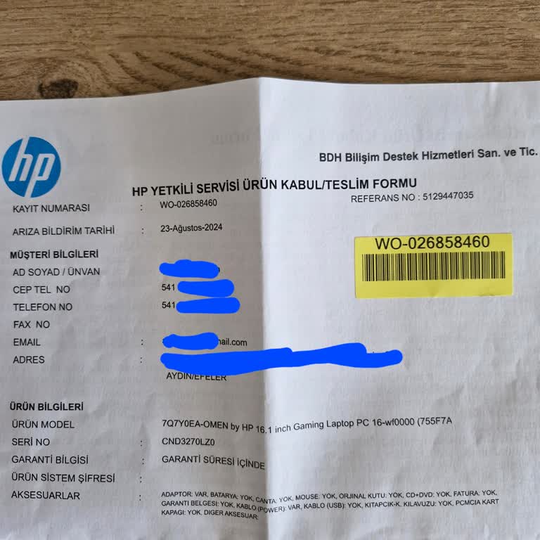 HP Ana Kart Sipariş Sorunu