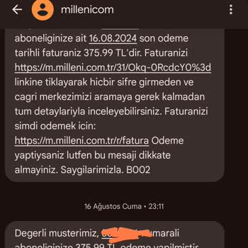 Millenicom Sabit Fiyatlı İnternet Paketinde Fatura Sorunu