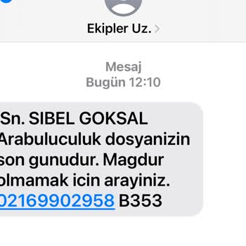 EK ARABLCLK (SMS) Ekipler Uzman Dan Gelen Mesaj