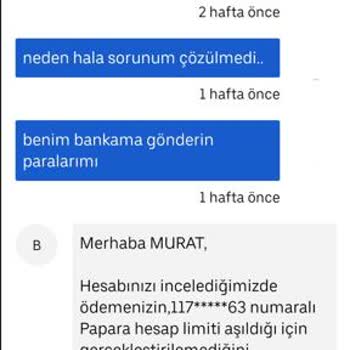Uber Sözleşmeli Papara Hesap Olmadan Alacağımı Vermiyor
