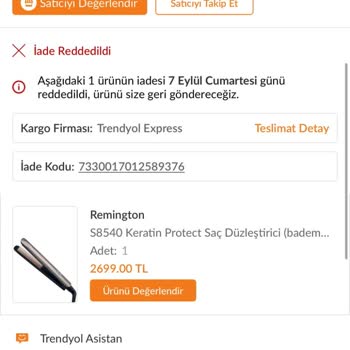 Trendyol Alınmayan Düzleştirici İadesi