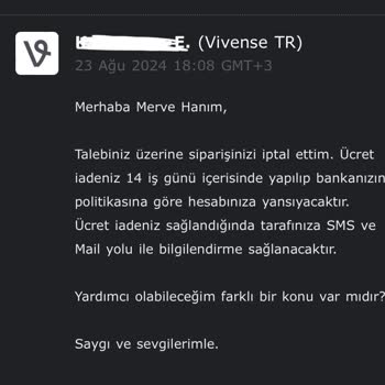 Vivense Ücret İademi Yatırmıyor