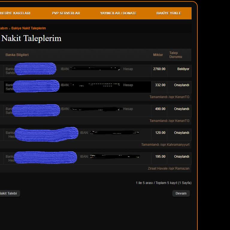 Yeşilyurtgame Bakiye Nakit Talebi Onaylanmıyor.