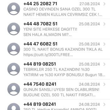 Türk Telekom +44 Numaralardan Gelen Bahis Mesajları!